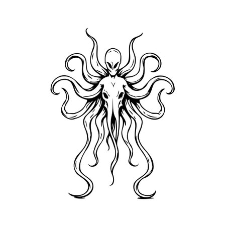 This captivating image presents a detailed ink drawing of a surreal creatureのイラスト素材