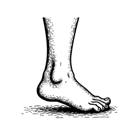 A meticulous etching captures the intricate details of a human foot, highlighting its anatomical structure with delicate linework. The artwork conveys a sense of classic anatomical studies usingのイラスト素材