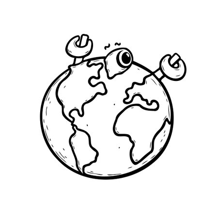 A charming and fantastical hand-drawn cartoon featuring the Earth globe, playfully personified with googly eyes and crab pincers. This imaginative illustration offers a lighthearted take, suitableのイラスト素材