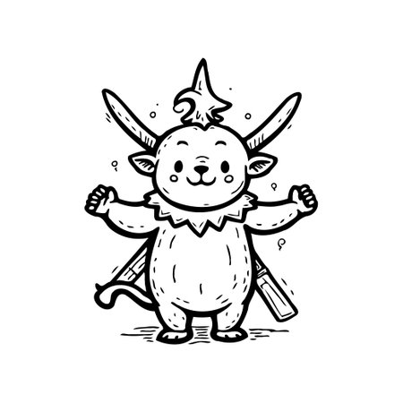 A charming black and white illustration showcases a delightful creature with horn-like ears, exuding cuteness. This whimsical design is perfect for coloring books, children's books, or as a cheerfulのイラスト素材