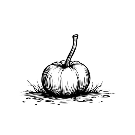 An exquisite monochrome illustration of a pumpkin, showcasing intricate details and delicate shading. This artwork evokes a sense of autumnal charm and rustic elegance, perfect for capturing theのイラスト素材