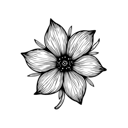 A striking hand-drawn illustration of a flower showcasing fine linework and artistic detail. Its elegant design features a simple yet beautiful flower, ideal for adding a touch of nature andのイラスト素材