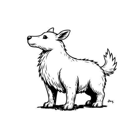 A beautifully crafted black and white illustration showcasing a small dog. The artwork captures the essence of a loyal pet through clean lines and a charming depiction. Ideal for animal lovers orのイラスト素材