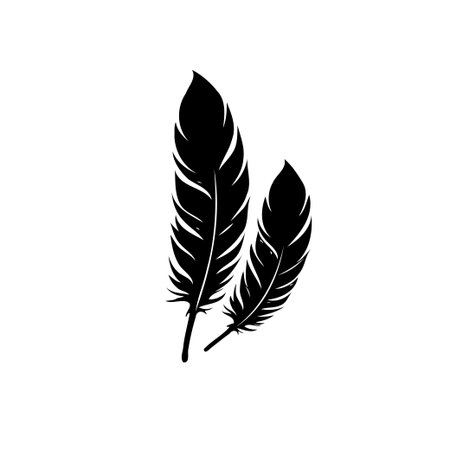 This minimalist illustration features two stylized feathers in black silhouette against a white background. The design emphasizes simplicity and elegance, making it suitable for various creativeのイラスト素材