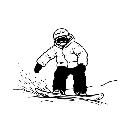 A dynamic monochrome illustration of a snowboarder in action, perfectly capturing the thrill of winter sports. The artwork evokes the feeling of freedom and adventure, showcasing a snowboarderのイラスト素材