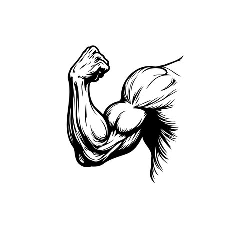 This artistic rendition showcases a strong, muscular arm, symbolizing fitness and physical power. The detailed lines highlight anatomical aspects, conveying a sense of health and vitality. Itのイラスト素材