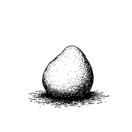 A detailed monochrome illustration captures the rustic essence of a potato, rendered in a sketch style. The artwork evokes agricultural simplicity, emphasizing the tuber's earthy texture and naturalのイラスト素材