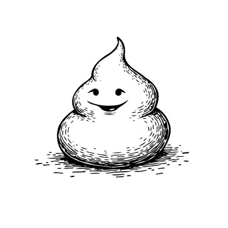 A hand-drawn illustration presents a whimsical cartoon swirl with an inviting smile, expressive eyes, and a playful form. The image captures a joyful and innocent expression, rendered with lightのイラスト素材