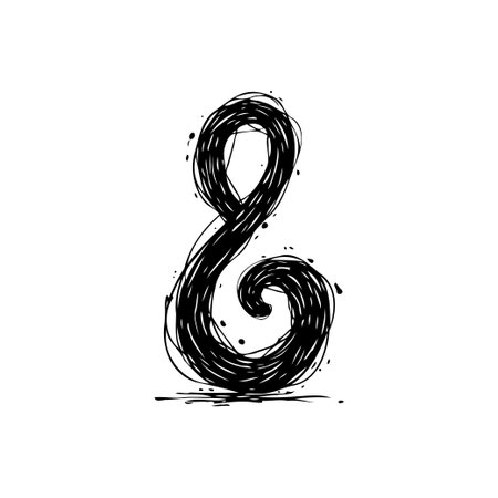 A captivating abstract drawing features an intricate swirl of chaotic lines, creating a visually striking shape. The monochrome illustration showcases a unique blend of minimalism and complexity,のイラスト素材