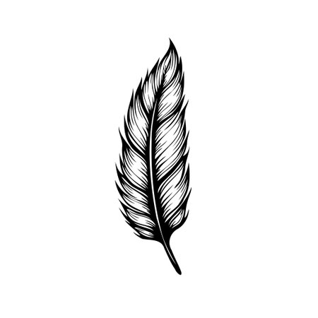 A meticulously crafted feather illustration displays intricate lines and subtle shading, evoking a sense of lightness. The monochrome palette enhances the design's timeless appeal, presenting anのイラスト素材
