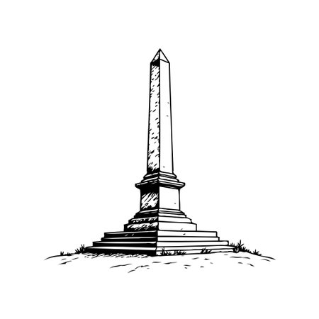 A stark, monochromatic drawing showcases an obelisk standing atop layered steps. The structure exudes historical essence through its shape, inviting contemplation about timeless concepts. Theのイラスト素材