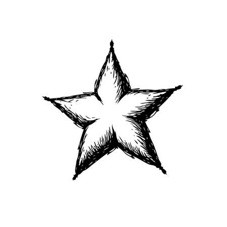 A hand-drawn star with jagged, uneven edges. The black lines give it a sketch-like feel, lending a touch of whimsy to this celestial design. Perfect for adding a bit of creative flair to any project.のイラスト素材