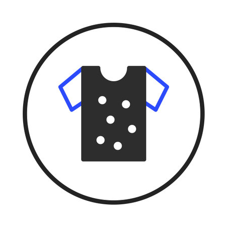A minimalist illustration showcases a shirt adorned with scattered white circles providing a stylish yet simple touch The shirts vector design includes a blue detailed sleeves, all neatly containedのイラスト素材