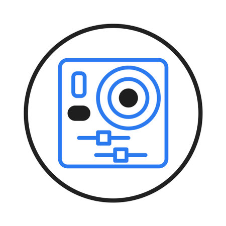 A modern vector illustration depicting a simplified digital sound mixer within a circular border. This design represents concepts of audio technology, music production, and digital control. Theのイラスト素材