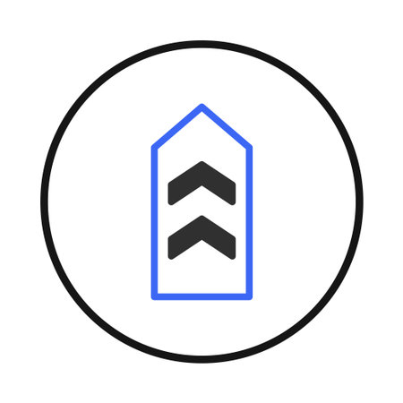 A clear and concise chevron symbol with upward-pointing arrows set against a contrasting backdrop. The design evokes themes of progression, guidance, and a focused trajectory, rendered in aのイラスト素材