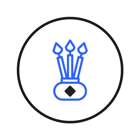 This striking image features three elegant blue candles rising from a vase-like base, all contained within a contrasting black circle. It evokes feelings of peace and contemplation. The clean linesのイラスト素材