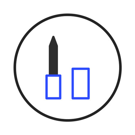 Icon graphic illustrating a tube of eyeliner with its lid removed, rendered in a minimalistic style. Features a sleek design and a blue and black color scheme, suitable for beauty or cosmeticのイラスト素材
