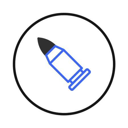 The image presents a bullet within a circular frame, symbolizing danger and force. This design can...