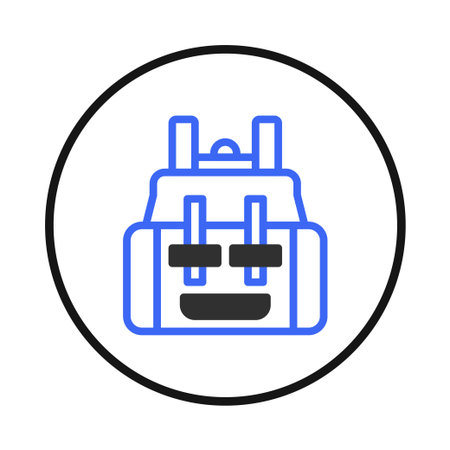 A stylized graphic illustration of a backpack inside a circle suitable for icons, logos, or design...