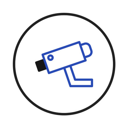 A simplistic rendition of a security camera within a circular frame, representing the importance of...