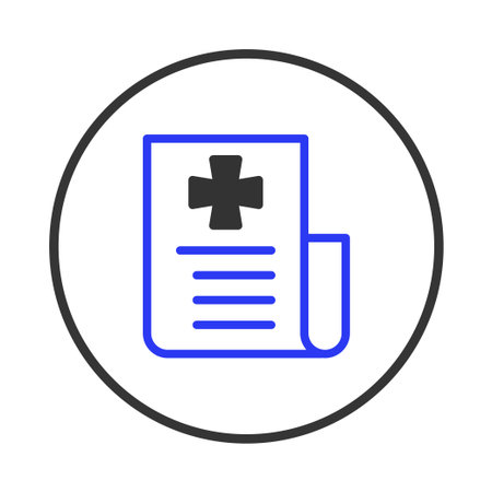 An icon displaying a health record with a cross symbol, representing medical documentation. Signifies a patient's medical history, treatment, and healthcare information. It suggests clinicalのイラスト素材
