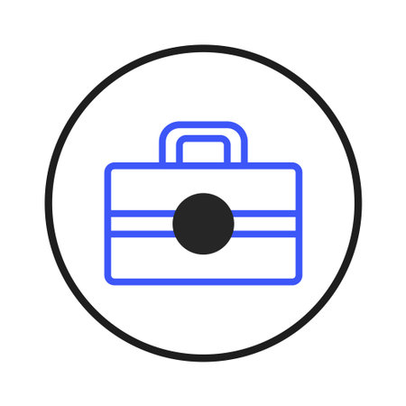 A stylized depiction showcasing a blue briefcase icon, symbolizing business, professional endeavors, career opportunities. This clean and minimalist graphic features the icon enclosed within aのイラスト素材
