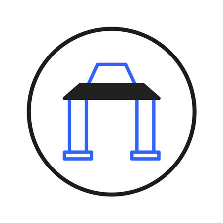 This clean and graphic icon features a stylized gate or entryway rendered with precise lines within a circular border. Its minimalist design makes it versatile for various applications, from websiteのイラスト素材