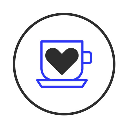 Minimalist line art featuring a stylized coffee cup with a heart shape inside. The image conveys feelings of warmth, affection, and a simple pleasure. It could represent concepts of love,のイラスト素材