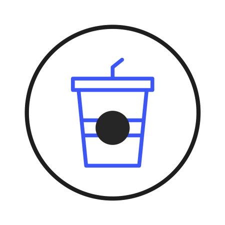 A minimalist illustration features a disposable drink cup icon with a straw. Its clean lines and rounded shape makes it ideal for website design and mobile app interfaces offering a modern andのイラスト素材