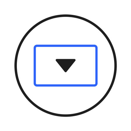 A simple yet effective graphic featuring a downward-pointing arrow encased within a rectangular frame, all contained within a circular outline. This minimalist design serves as an intuitive visualのイラスト素材