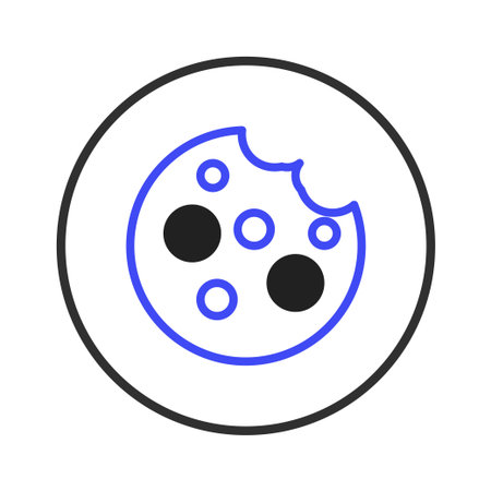 A minimalistic graphic illustration depicts a bitten cookie in a circle. The design focuses on a simple outline with a touch of color, creating a modern and appealing image for anything related toのイラスト素材