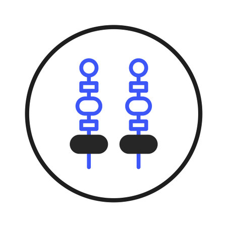 A minimalist illustration showcasing two stylized skewers, each adorned with geometric food shapes. Presented within a circular frame, the artwork provides a modern representation of culinary art.のイラスト素材