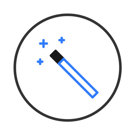 An enchanting and minimalist illustration showcasing a magical wand emitting vibrant blue sparkles. Symbolizing creativity, wonder, and the potential for extraordinary outcomes. Ideal for projectsのイラスト素材