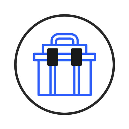 An elegant blue toolkit icon presented within a stark circle design, symbolizing repair,...