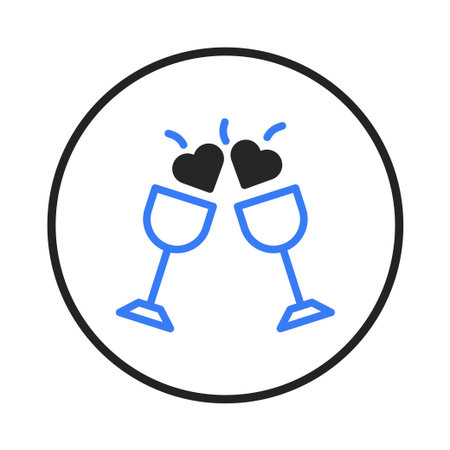 A minimalistic illustration featuring two stylized glasses with heart symbols, representing a toast, celebration, or special occasion. Ideal for conveying themes of love, romance, or festiveのイラスト素材