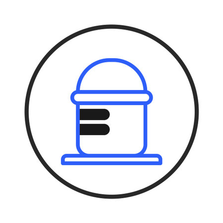 A clean and modern graphic icon showcasing a container shape with blue outlines inside a dark circle. This minimalistic design offers a versatile symbol representing storage, technology solutions,のイラスト素材