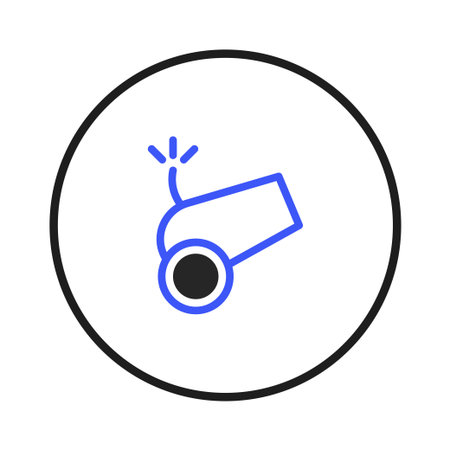 This minimalistic image showcases a blue cannon icon within a circular frame, offering a symbolic suggestion of conflict, past military strategy, historical maritime power, naval warfare andのイラスト素材