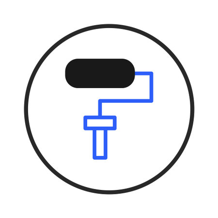 This crisp graphic presents a paint roller icon in blue and black, set within a clean, encircling...