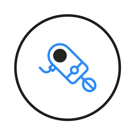 This icon represents a hand mixer, a useful kitchen tool for baking and cooking. Its minimalist design makes it suitable for use in recipes, kitchen appliance guides, and culinary tutorials. Theのイラスト素材