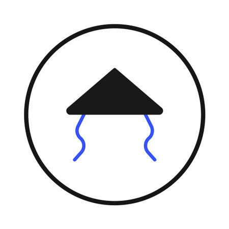 A simple, minimalist icon representing an Asian conical hat inside a circle. Clean lines and calming colors create a modern yet culturally evocative image. A design suitable for representingのイラスト素材