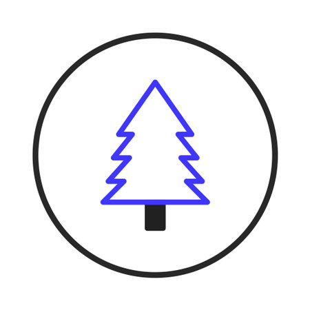 A minimal graphic icon showcasing a stylized evergreen tree centered within a clean circular badge. Ideal for decorative projects and representing winter or nature themes with its simple line art.のイラスト素材