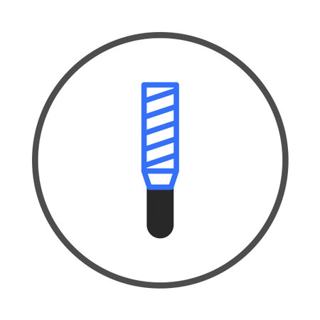 A minimalist graphic of a blue, rectangular tool with diagonal lines is centered within a white circle. This icon represents precision crafting, building, repair, and the importance of accurateのイラスト素材