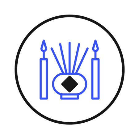 This minimalist design features candles and a diffuser within a circle, conveying serenity and wellness. Ideal for illustrating spa treatments, meditation practices, or aromatherapy concepts. Itsのイラスト素材