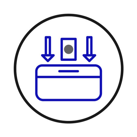 A minimal illustration showcases a card being inserted into a reader. This clean and modern graphic can represent various processes like payment, transactions, electronic access and identificationのイラスト素材