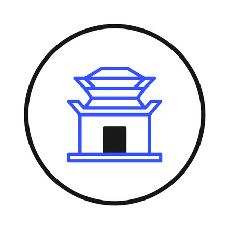 A clean and contemporary illustration presents a stylized pagoda, symbolizing Asian heritage and architectural traditions. This minimalist design features clean lines and geometric shapes within aのイラスト素材