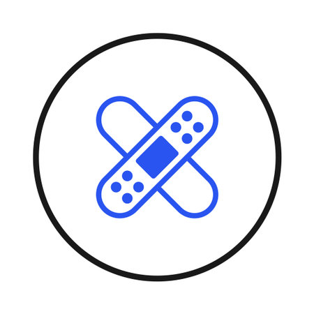 A minimalistic illustration showcasing crossed adhesive bandages, representing medical care, protection, and healing. This design embodies first aid, health, and well-being for various medical andのイラスト素材