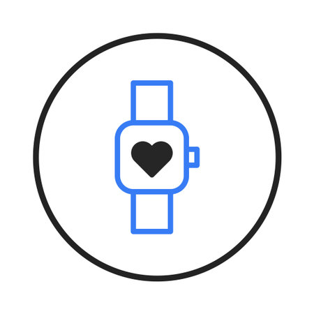 An illustrative graphic featuring a smartwatch, prominently displaying a heart symbol, suggesting health monitoring and wellness. This depicts the integration of technology and healthcare,のイラスト素材