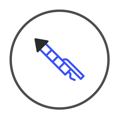 A minimal vector illustration depicts a firework rocket ready for launch. The design features a geometric style with distinct lines and a clear structure. The color palette is restrained,のイラスト素材