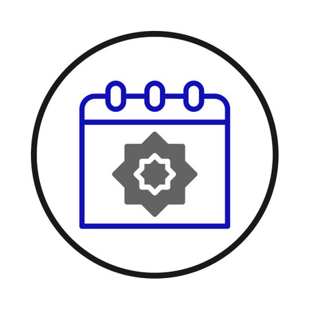 This image features a stylized calendar icon with a distinctive geometric star at its center. It represents symbolic reminders, cultural observances, schedule tracking, emphasizing the coordinationのイラスト素材