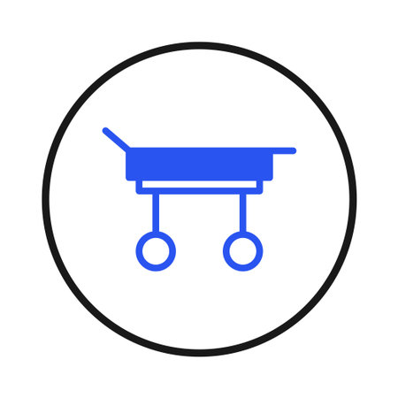 A vector illustration of a medical gurney, encapsulated within a circle, representing accessible healthcare services. Conveys a sense of urgency, medical assistance, and patient support, suitableのイラスト素材